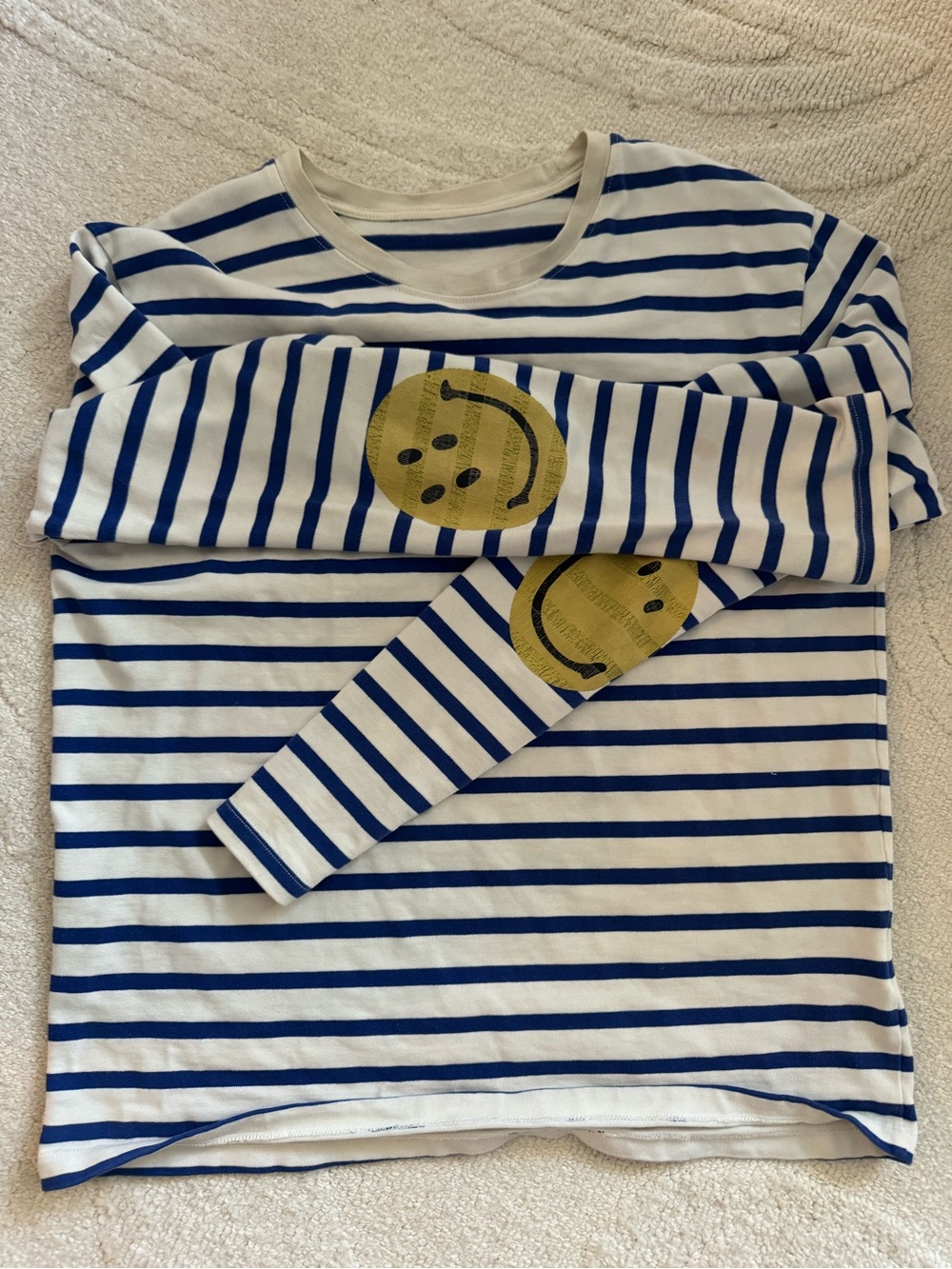 Striped Long Sleeve Top with Yellow Smiley Elbow Patches